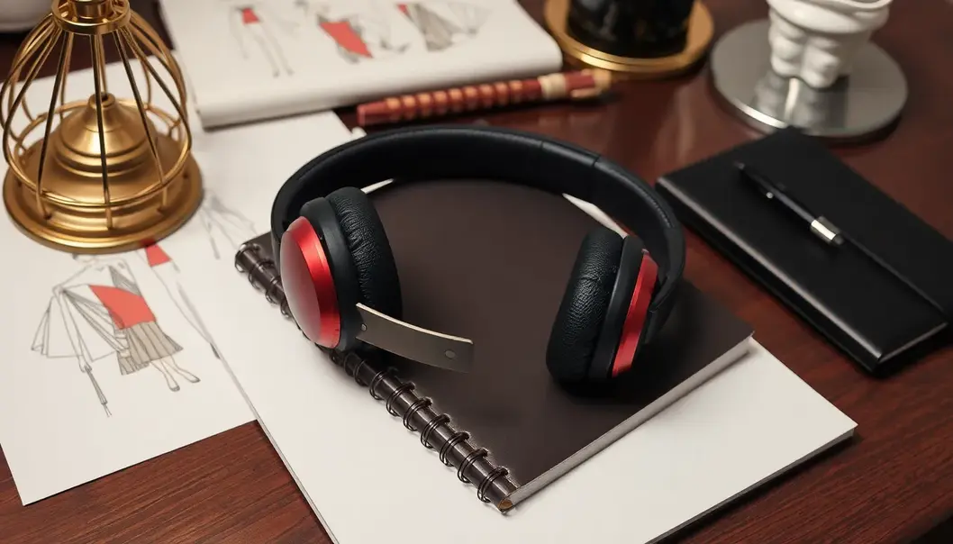 A young fashionista enhances her productivity with stylish podcast listening.