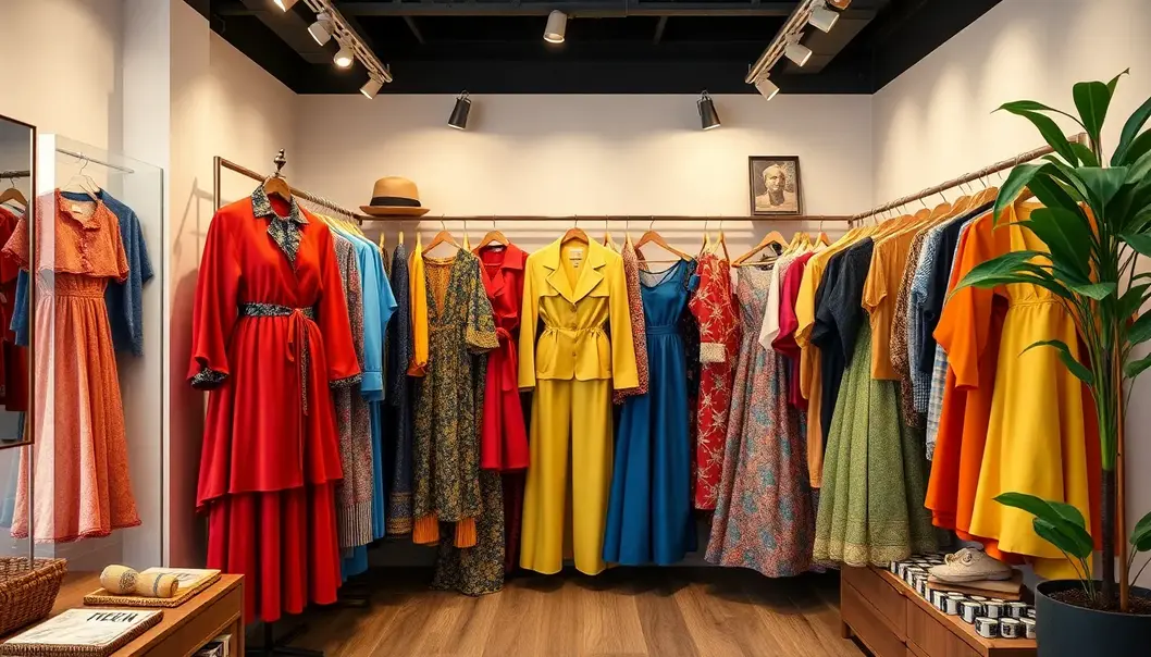 A modern boutique featuring timeless cinematic fashion pieces.