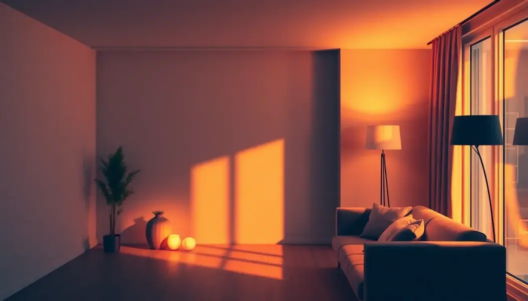 A tranquil room with warm ambient light that creates a peaceful atmosphere.
